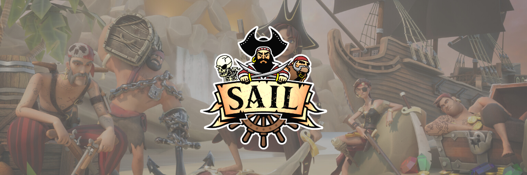 Sail VR pirate game key art with pirate characters and logo